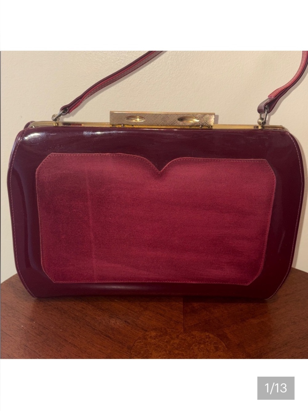 Town & Country Vintage 50’s Satchel Shoulder bag burgundy red wine Suede Patent